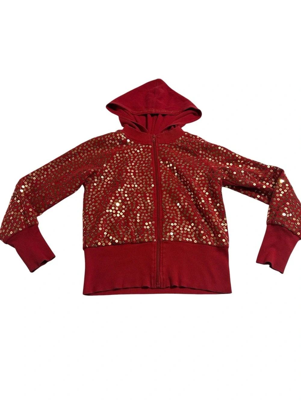 Vintage Y2K Mary-Kate & Ashley Red Gold Sequin Zip Hoodie Girls L 10/12